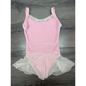 Vintage Pink Velvet Ballet Leotard Floral Embroidery Glitter Skirt Kids Medium